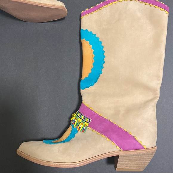 New VTG Biondini Beaded Suede Southwestern Boot Made in Italy Size 6 - Picture 7 of 11